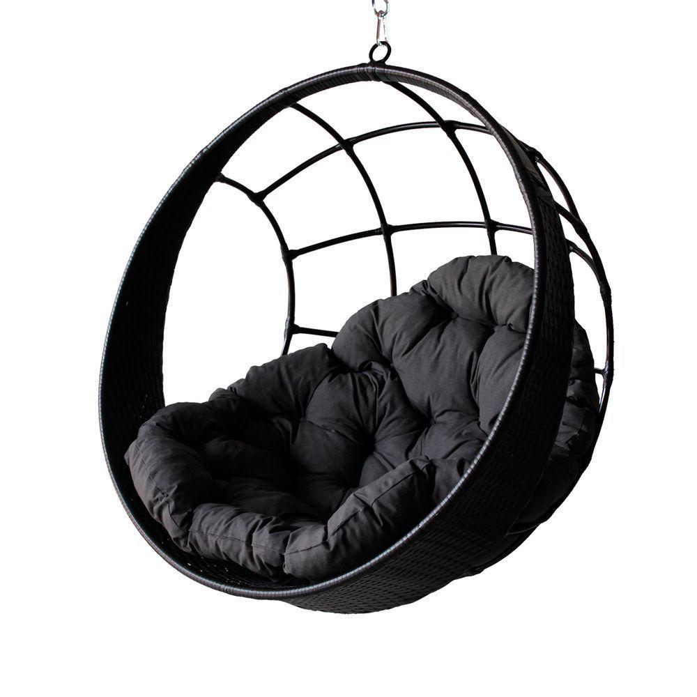 Balanço Suspenso Ninho Almofada E Suporte Cinza Preto - 1