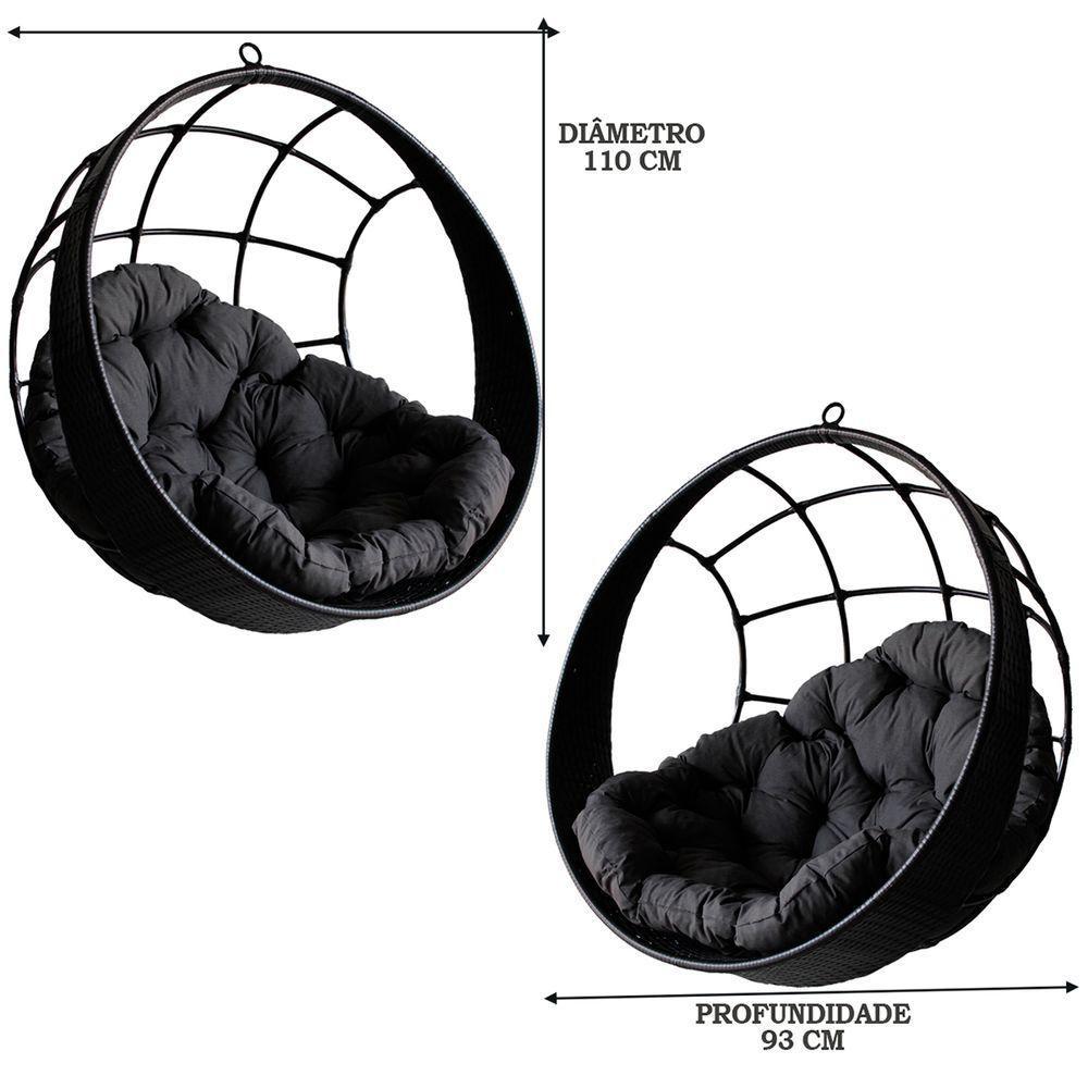 Balanço Suspenso Ninho Almofada E Suporte Cinza Preto - 3