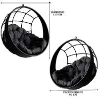 Balanço Suspenso Ninho Almofada E Suporte Cinza Preto - 3