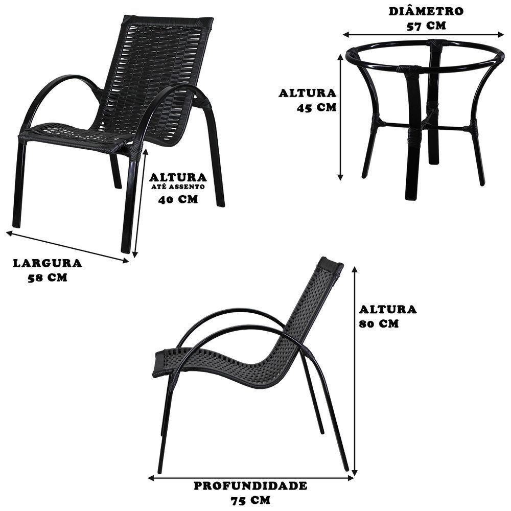4 Cadeiras Garden Mesa De Centro Em Alumínio Pintado E Preta - 3