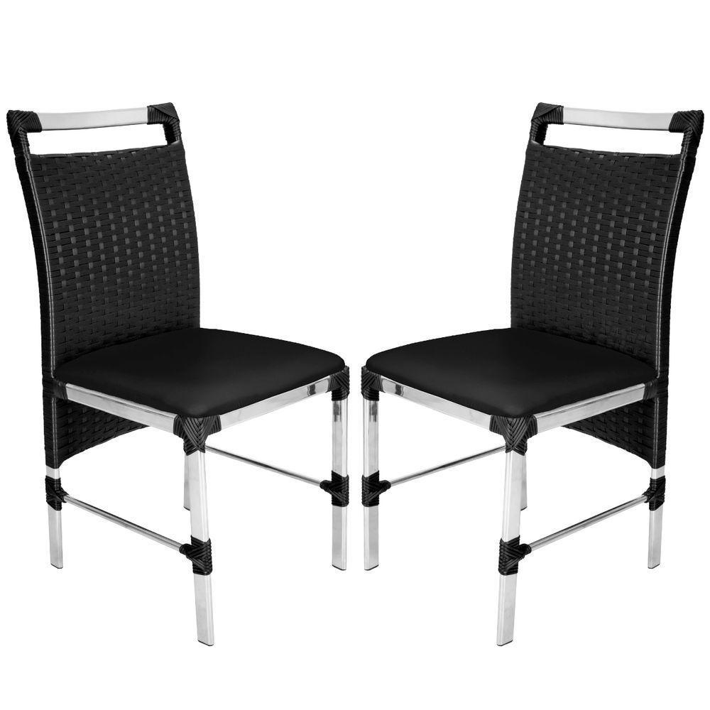 2 Cadeiras Veneza Fibra Sintética Preto Alumínio Polido Com Assento Estofado - 1