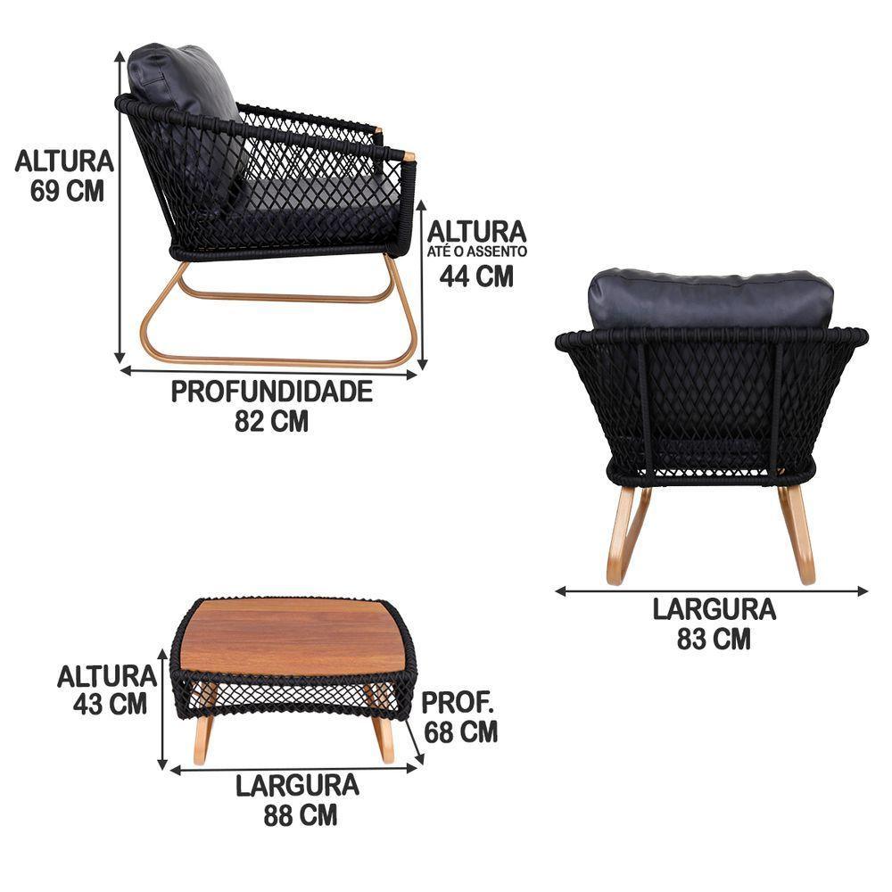 2 Poltronas Com Mesa Bronze P/ Recepção, Sala - 2