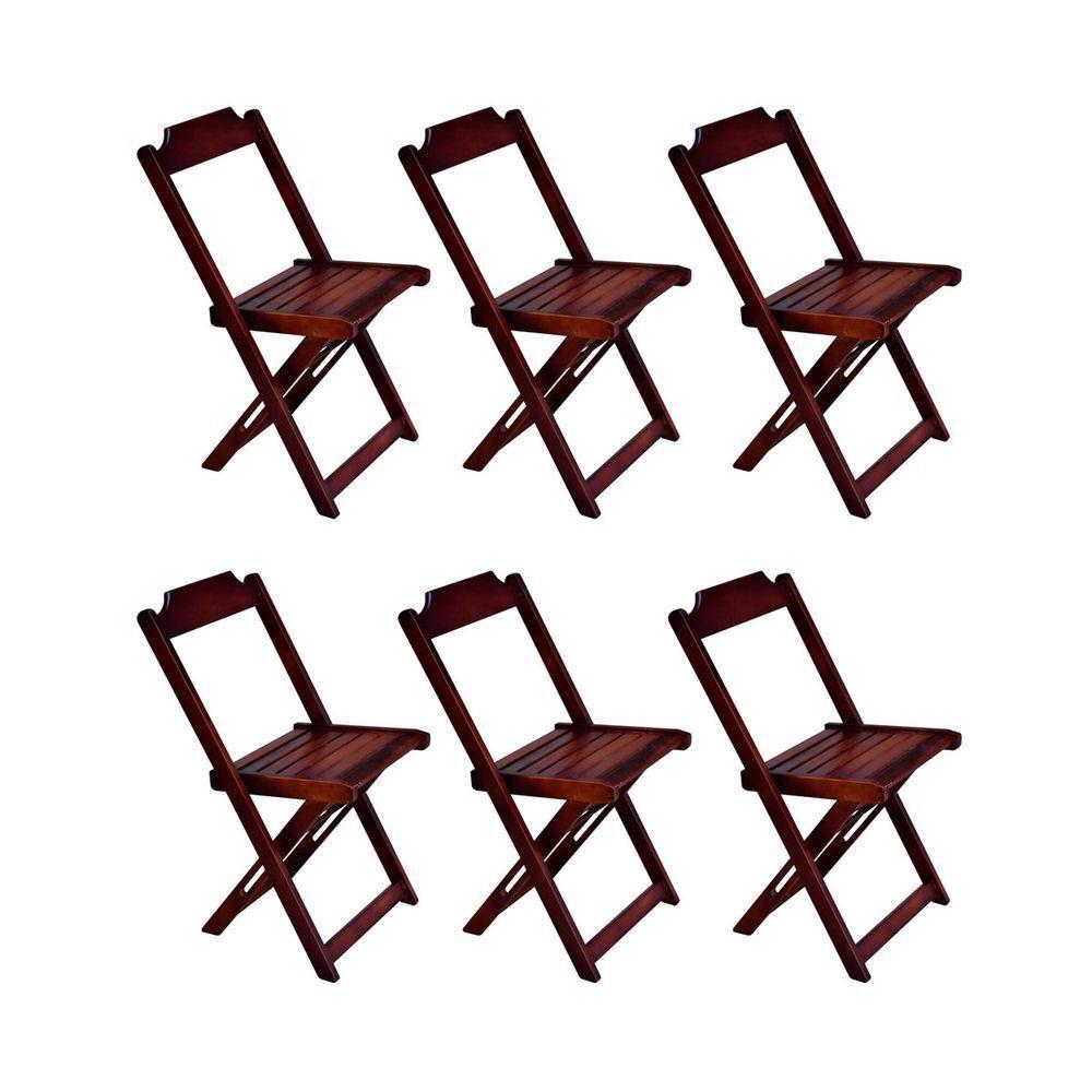 Kit 6 Cadeiras De Madeira Dobravel Imbuia - Marrom - 1