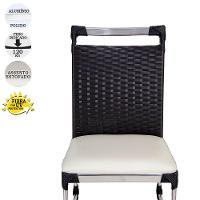 4 Cadeiras Veneza Fibra Sintética Preto Alumínio Polido Com Assento Estofado Branco - 4