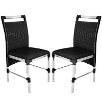 2 Cadeiras Veneza Fibra Sintética Preto Alumínio Polido Assento Estofado - 1
