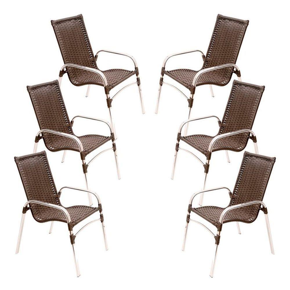 Jogo 6 Cadeiras Emily Em Alumínio Para Jardim E Piscina Tabaco - 1