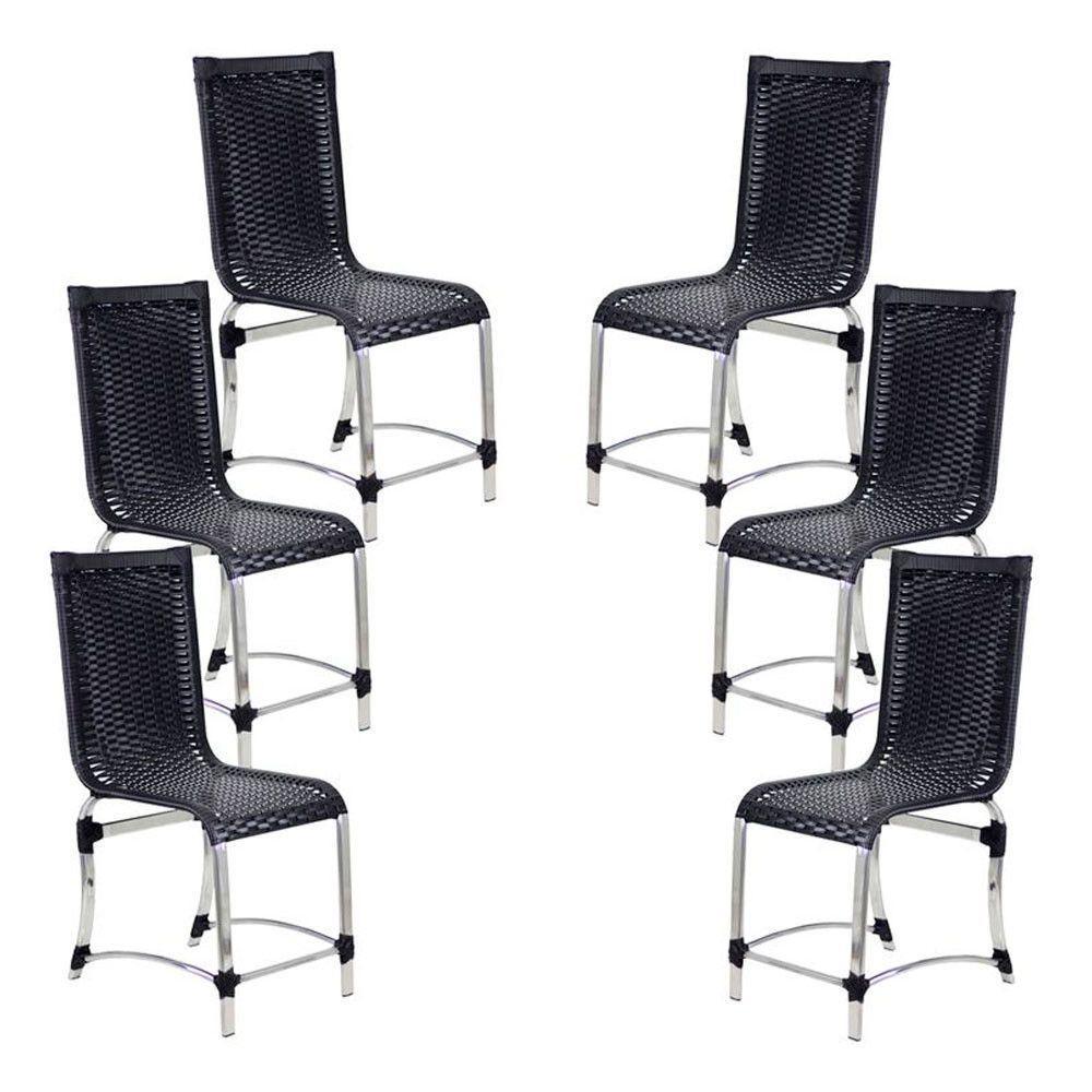 6 Cadeiras Haiti Em Alumínio Para Cozinha Piscina Edícula Preto - 1