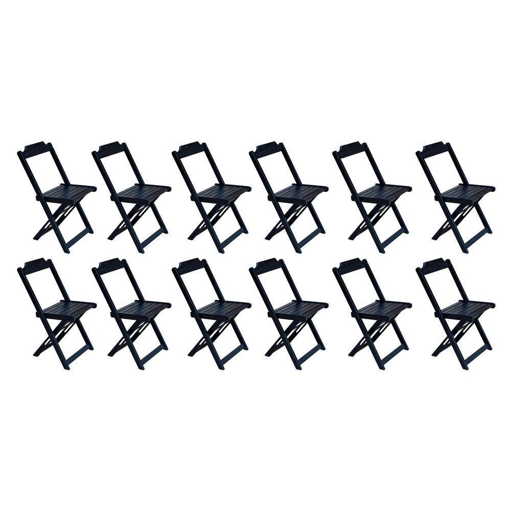 Conjunto Com 12 Cadeiras Dobráveis Em Madeira Maciça - Preto - Preto - 1