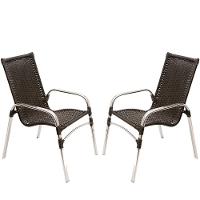 2 Cadeiras Emily Cor Preta, Estrutura Alumínio Polido, área Interna E Externa - 1