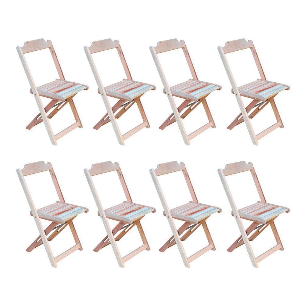 Kit 8 Cadeiras De Madeira Dobravel Sem Pintura/Crua - Marrom - 1