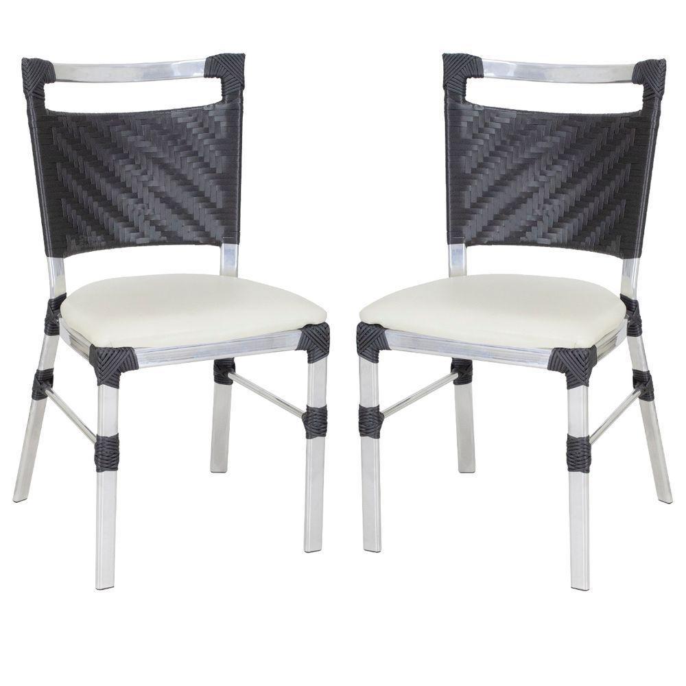 2 Cadeiras Panero Alumínio Fibra Preto Com Assento Estofado Branco - 1