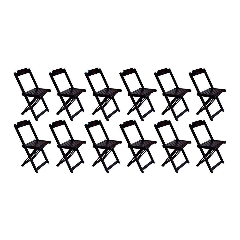 Conjunto Com 12 Cadeiras Dobráveis Em Madeira Maciça - Tabaco - Marrom - 1