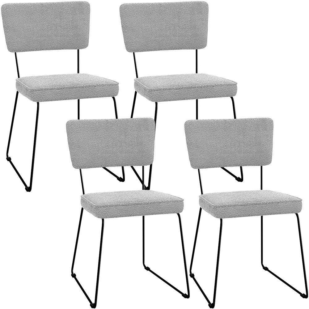 Kit 04 Cadeiras Base De Aço Allana L02 Bouclê Cinza - 1