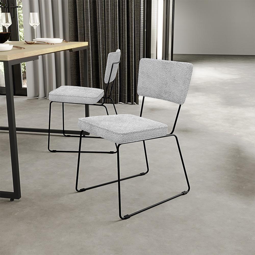 Kit 04 Cadeiras Base De Aço Allana L02 Bouclê Cinza - 8