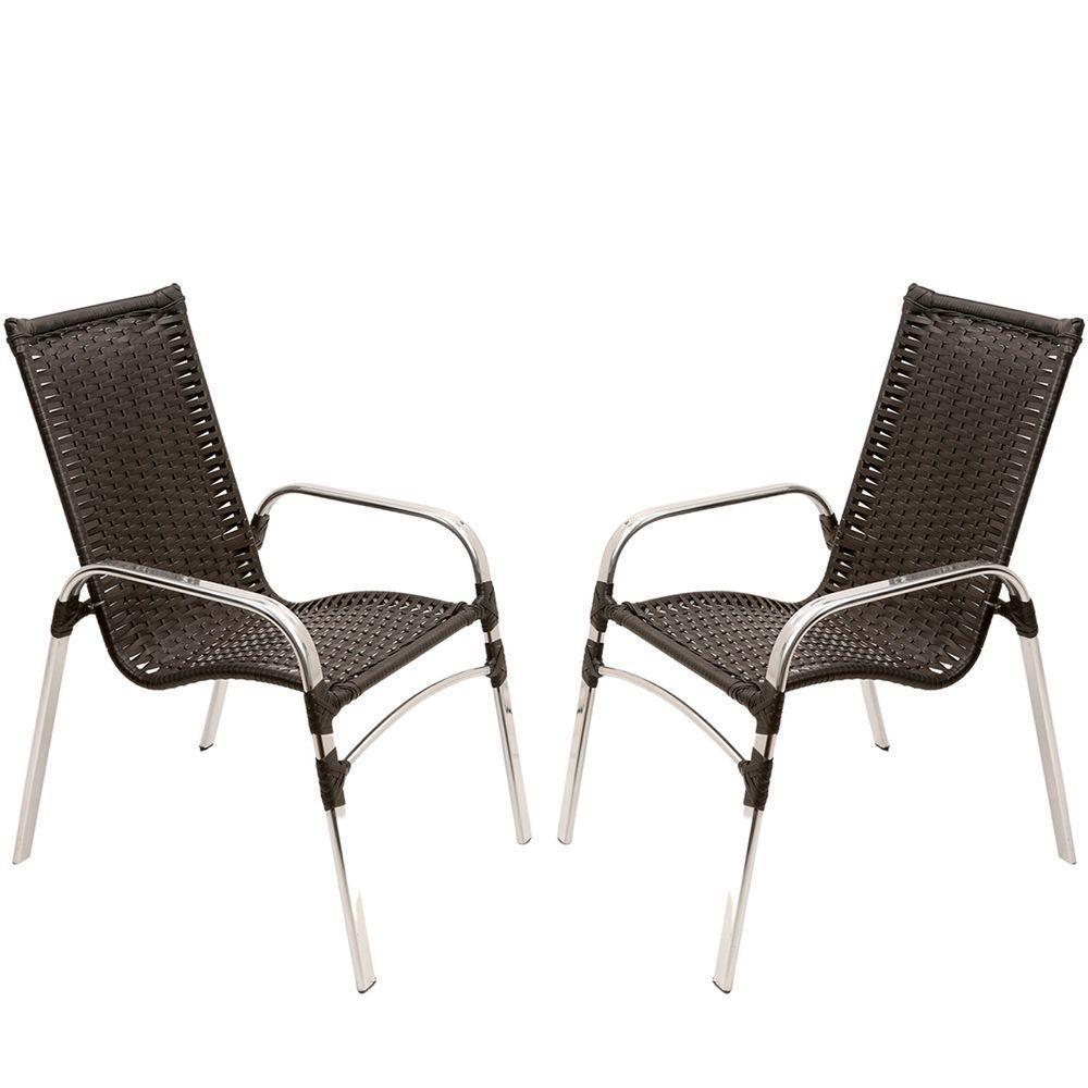 2 Cadeiras Emily Cor Preta, Estrutura Alumínio Polido, área Interna E Externa - 1