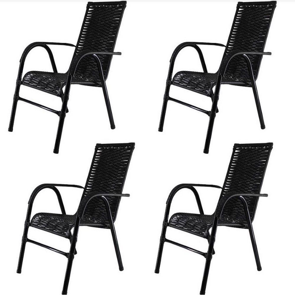 Kit 4 Cadeiras Bela Fibra Sintética Aço Acesse Móveis Preto - 1