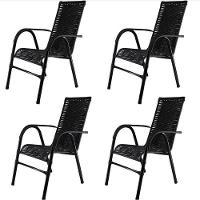 Kit 4 Cadeiras Bela Fibra Sintética Aço Acesse Móveis Preto - 1