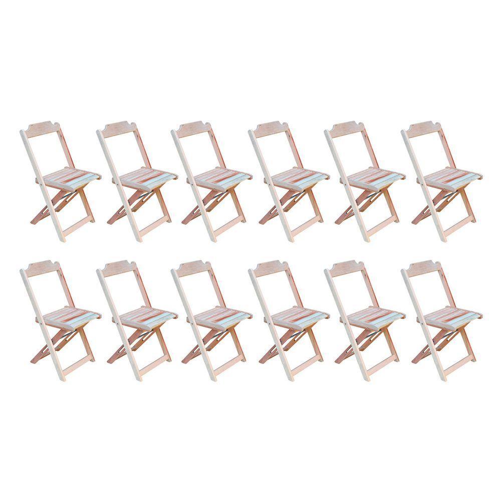 Conjunto Com 12 Cadeiras Dobráveis Em Madeira Padrão Sem Pintura/Crua - Marrom - 1
