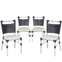 4 Cadeiras Panero Alumínio Fibra Preto Assento Estofado Branco
