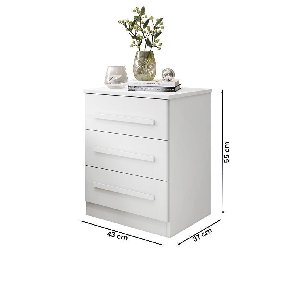 Mesa De Cabeceira Império Quarto Com 3 Gavetas Branco Branco - 3