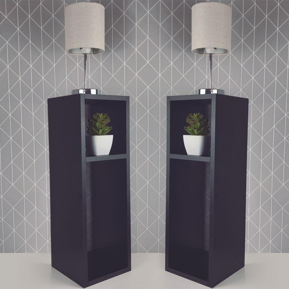 Kit 2 Mesa De Cabeceira Preto Cama Solteiro Quarto Sala 20Cm - 4