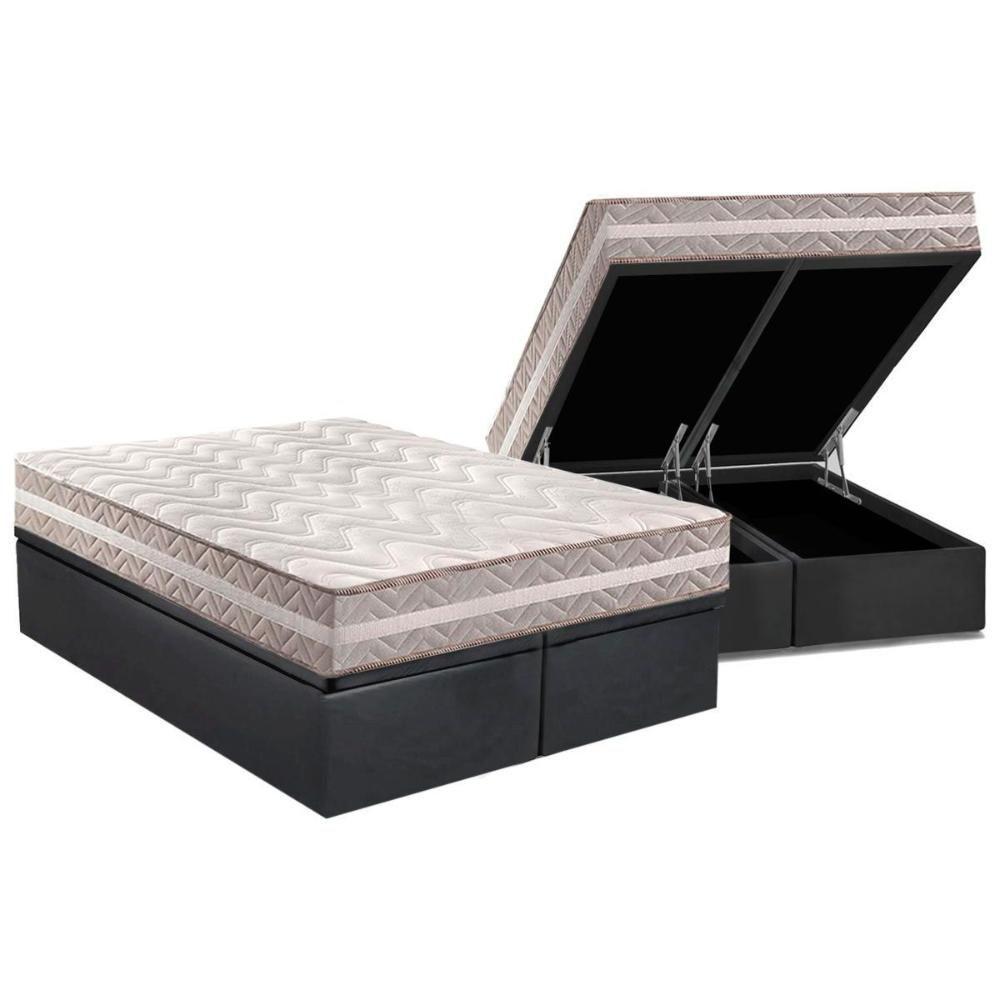Cama Box Baú Queen: Colchão Anatômico Paropas D33 / AG65 Confort + Base CRC Suede Gray(158x198) - 1
