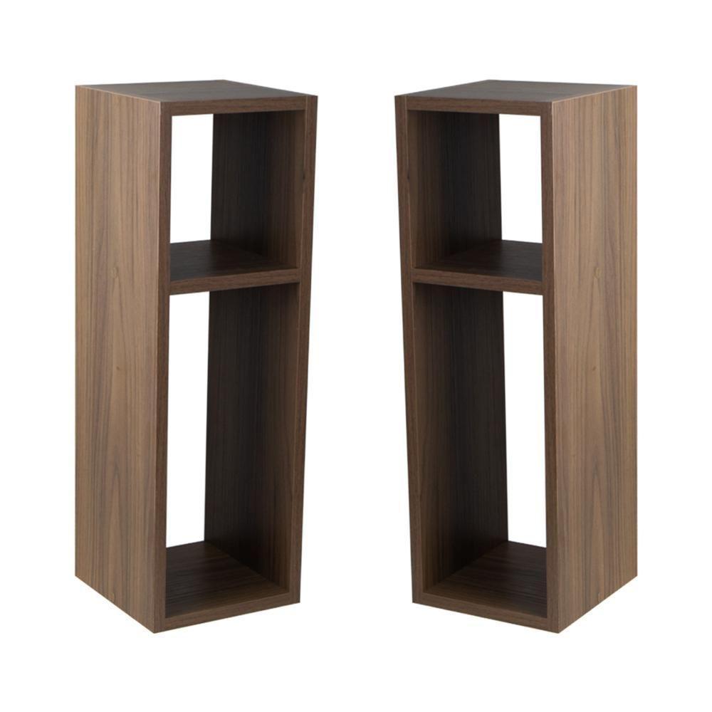 Kit 2 Mesa De Cabeceira Nogal Cama Solteiro Quarto Sala 20cm - 2