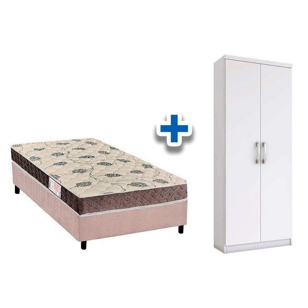 Cama Box Solteiro CRC + D28 Orthoflex + Armário Multiuso Margarida Branco - 1