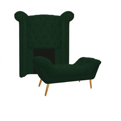 Cabeceira E Calçadeira Veneza 100 Cm Solteiro Suede Verde