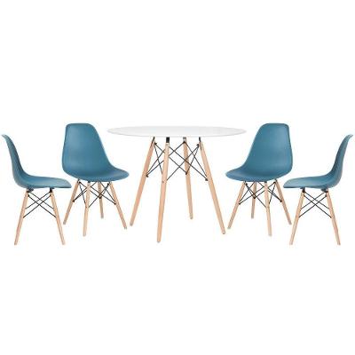Mesa Redonda Eames 100cm Branco + 4 Cadeiras Turquesa
