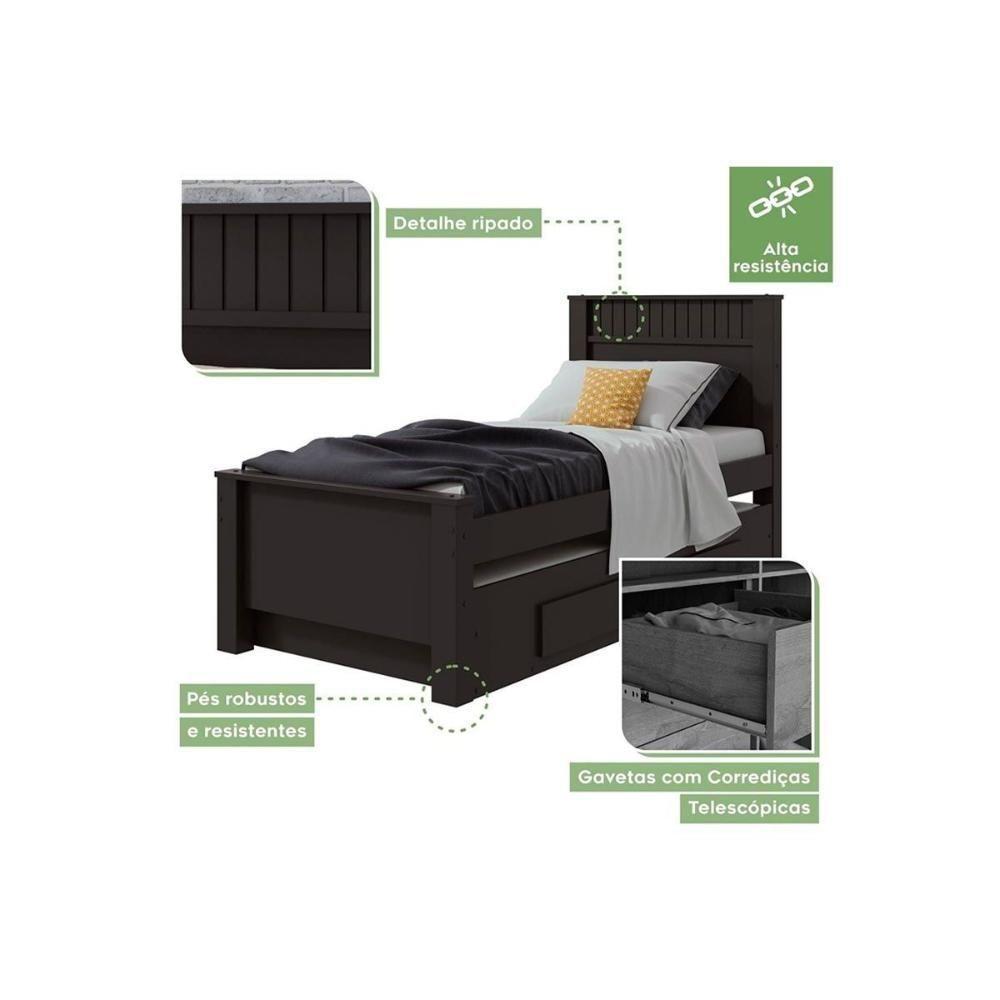 Cama Solteiro Athenas 2 Gavetas c/Auxiliar Rovere/Amêndoa - Lopas - 7