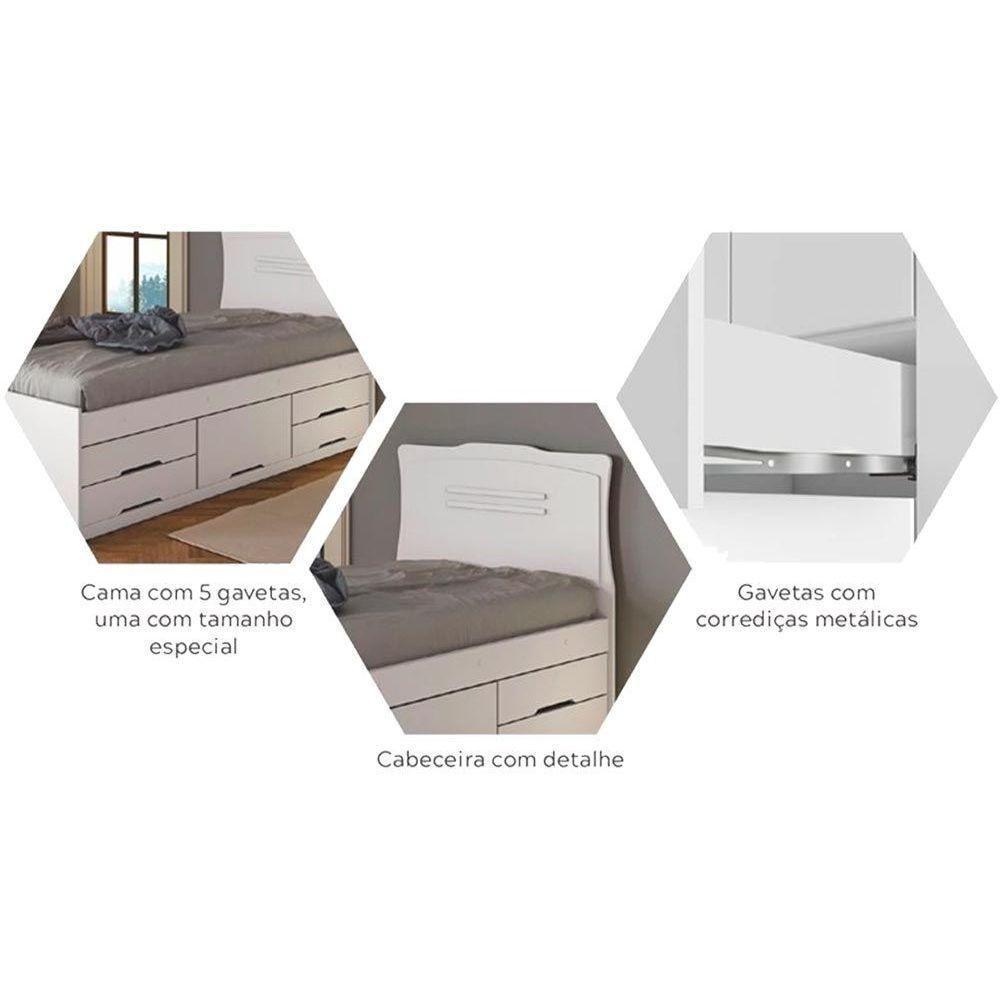 Cama Solteiro Júlia 5 Gavetas Multifuncional Branco - Conquista - 2