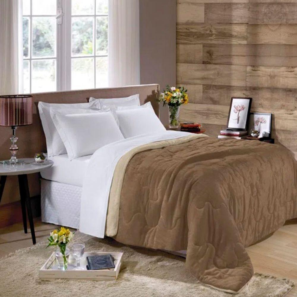 Edredom Buettner Solteiro Plush Flannel Dupla Face 160mx240m Khaki Escuro E Khaki Claro - 2