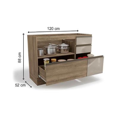 Módulo Cozinha Kappesberg Maxxi   G747 1 Portas e 4 Gavetas  c/ Vidro s/ Tampo Nogal