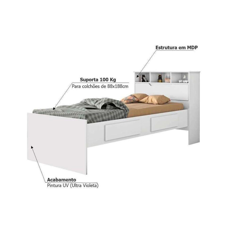 Cama Solteiro Ravena c/ 2 Gavetas Branco - Conquista - 7