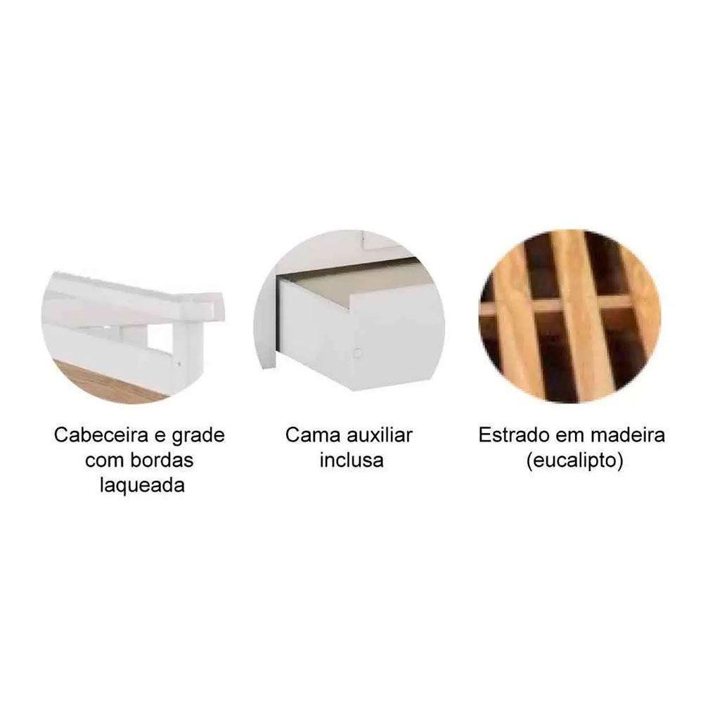 Cama De Babá Maria C/ 2 Gavetas E Auxiliar Branco - Peroba - 6