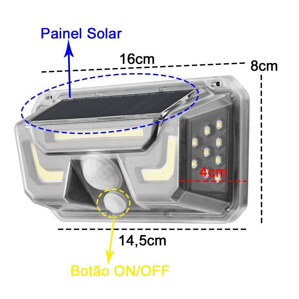 Luminaria Sensor De Movimento Spot Solar Led Luz Branco - 3