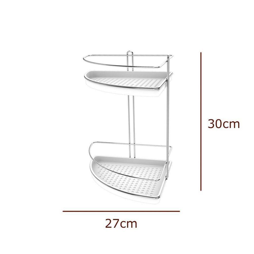 Porta Shampoo De Canto Duplo Aço Com Fundo Plástico - Stolf Branco - 3