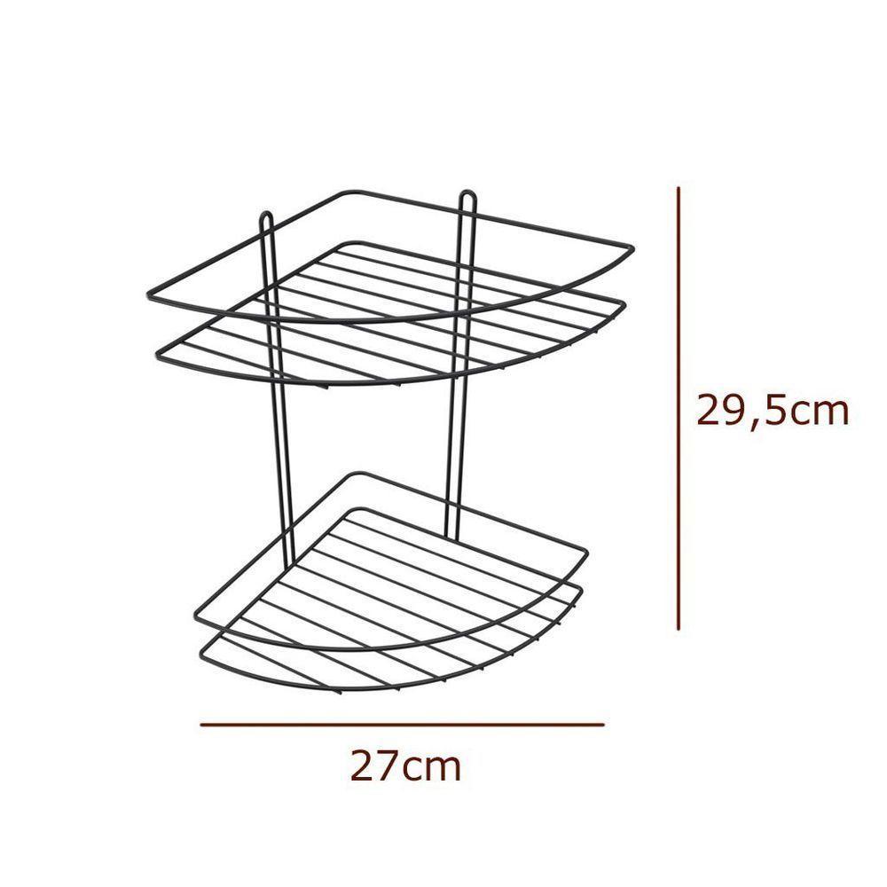Porta Shampoo De Canto Duplo Em Aço - Stolf Preto - 2