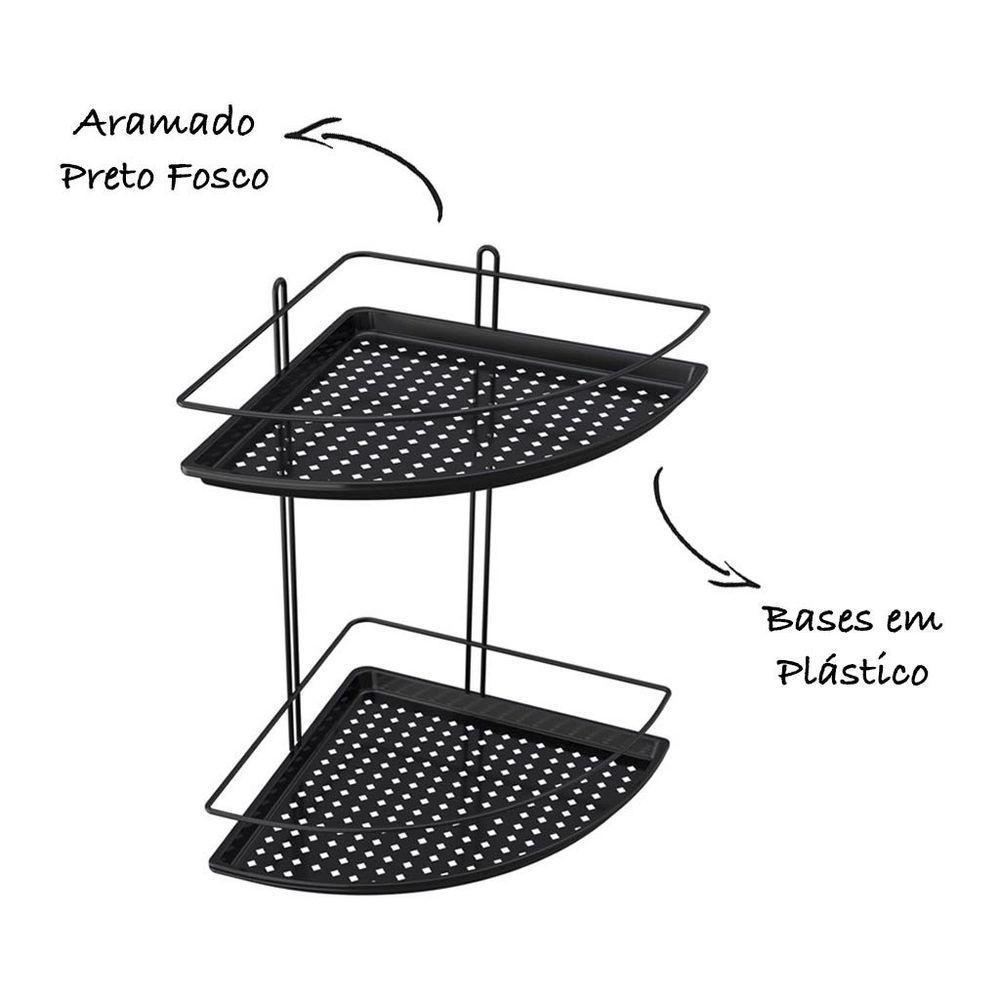 Porta Shampoo De Canto Duplo Com Fundo Plástico - Stolf Preto - 3
