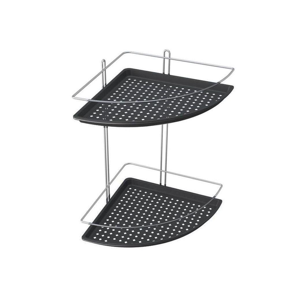 Porta Shampoo De Canto Duplo Aço Com Fundo Plástico - Stolf Preto - 1