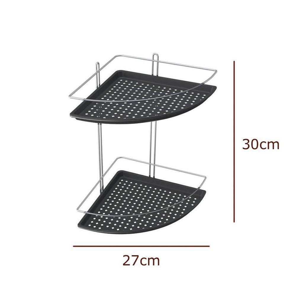 Porta Shampoo De Canto Duplo Aço Com Fundo Plástico - Stolf Preto - 2