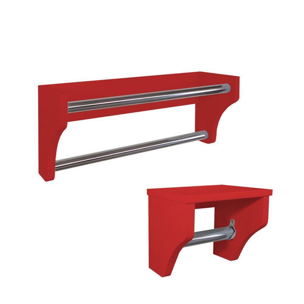 Kit Acessórios Para Banheiro Conjunto 2 Peças Porta Toalhas Papel Higiênico Vermelho Laca - 2