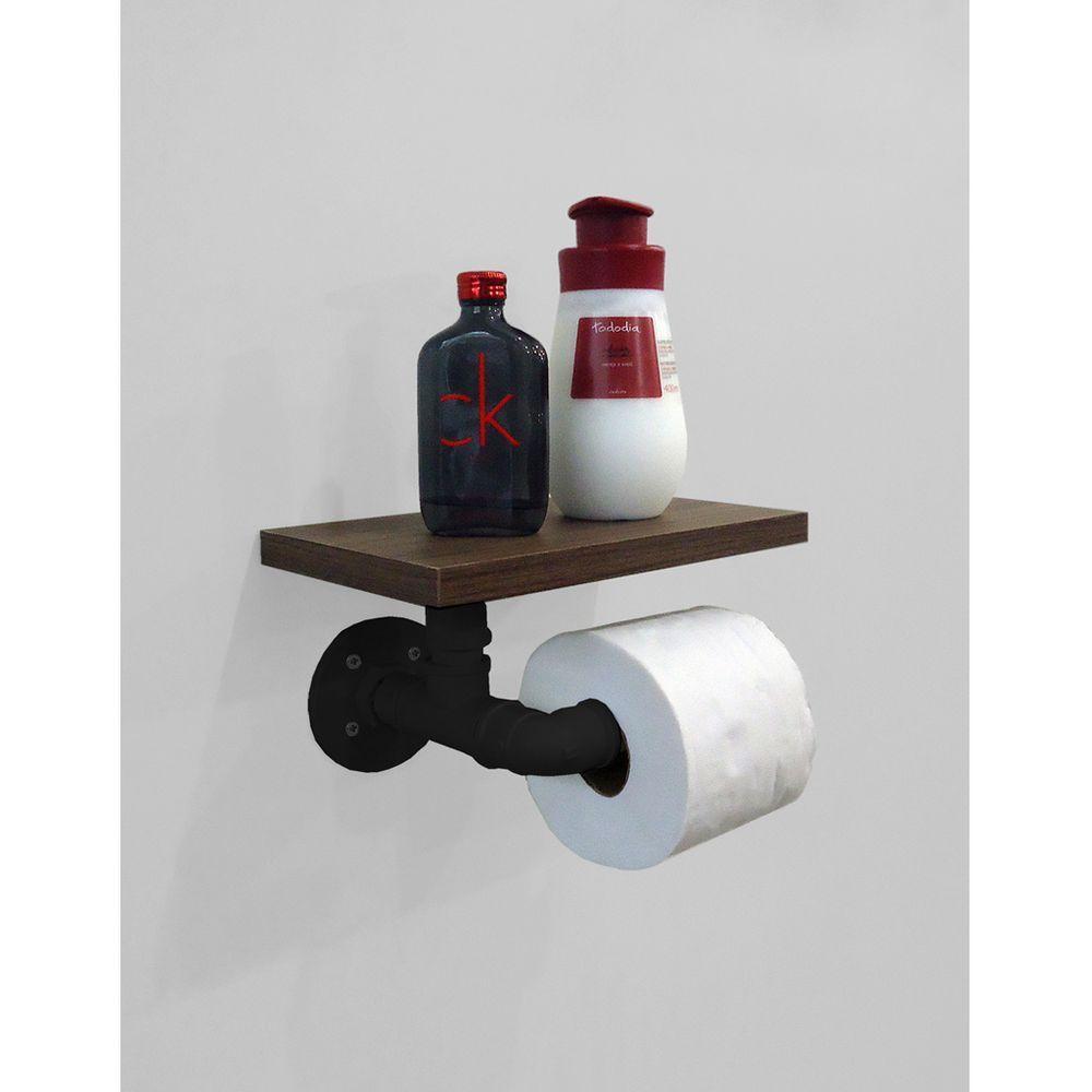 Porta Papel Higiênico Acessório Para Banheiro Papeleira Suporte De Parede Preto Laca - 1