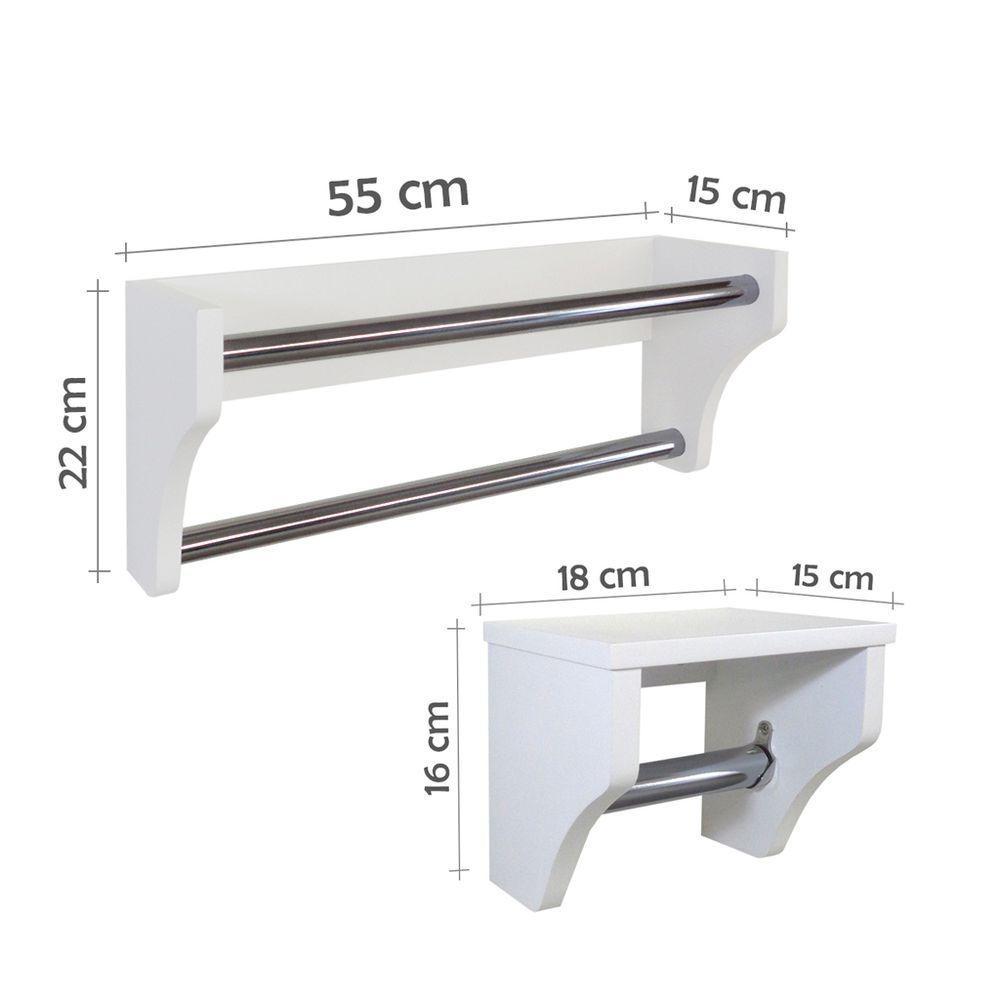 Kit Acessórios Para Banheiro Conjunto 2 Peças Porta Toalhas Papel Higiênico Branco Laca - 3