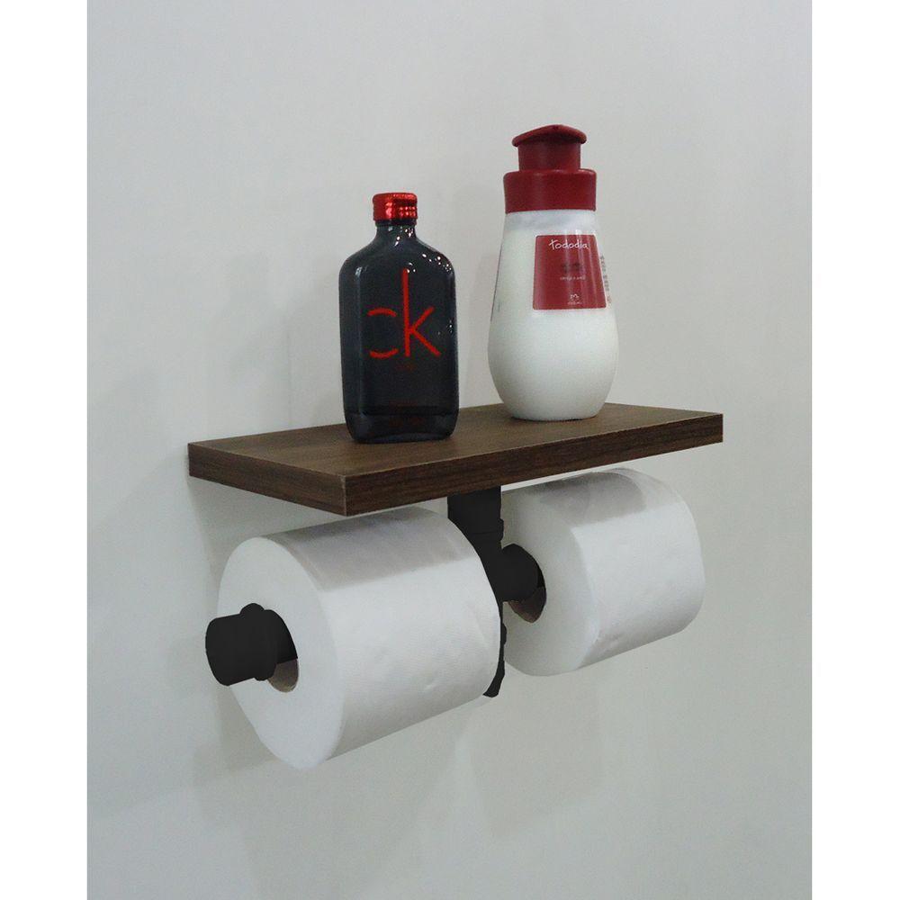 Porta Papel Higiênico Duplo Acessório Para Banheiro Papeleira Suporte De Parede Preto Laca - 1