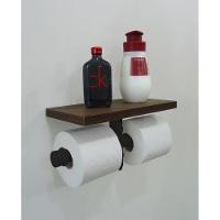 Porta Papel Higiênico Duplo Acessório Para Banheiro Papeleira Suporte De Parede Preto Laca - 1