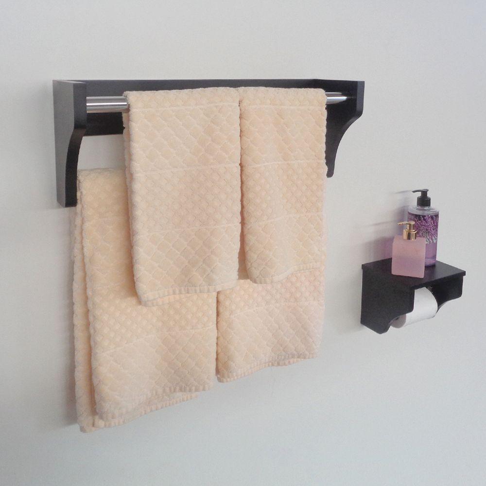 Kit Acessórios Para Banheiro Conjunto 2 Peças Porta Toalhas Papel Higiênico Preto Laca - 1