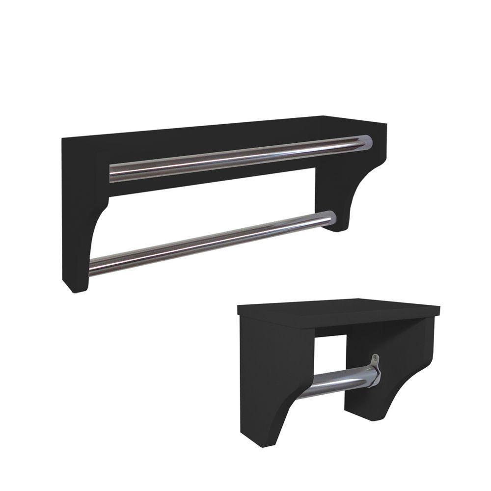 Kit Acessórios Para Banheiro Conjunto 2 Peças Porta Toalhas Papel Higiênico Preto Laca - 2