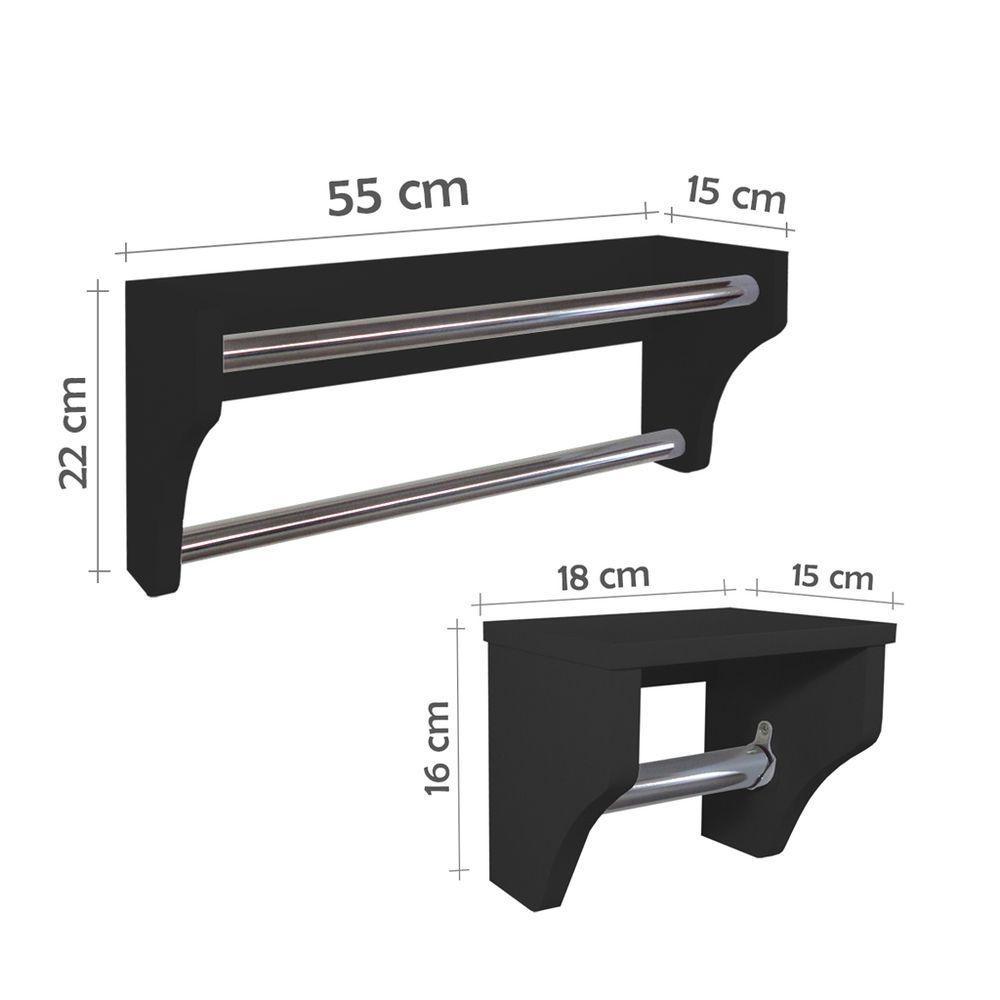 Kit Acessórios Para Banheiro Conjunto 2 Peças Porta Toalhas Papel Higiênico Preto Laca - 3